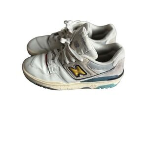New Balance 550 White Leather Grey Suede Yellow Teal GSB550SC Boys Size 5Y